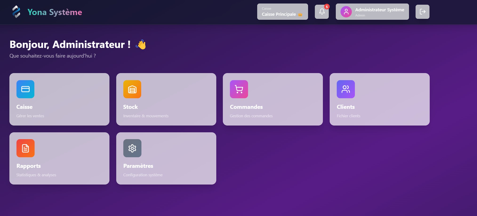 Menu principal Yona System